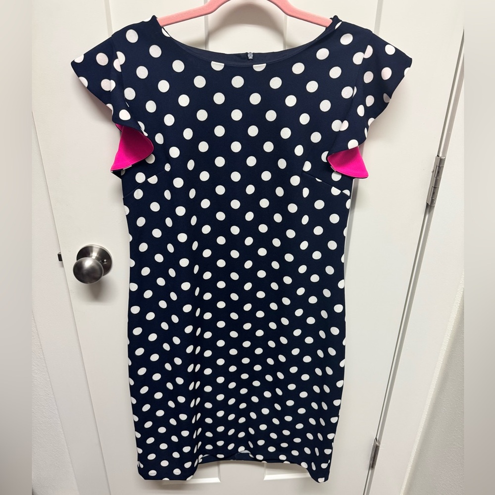 ILE NY Polka Dot Flounce Sleeve Dress 10